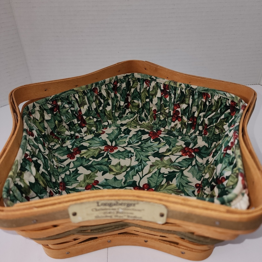 LONGABERGER Shining Star Basket Am. Holly Cloth 2001 Christmas Edition+ Liner